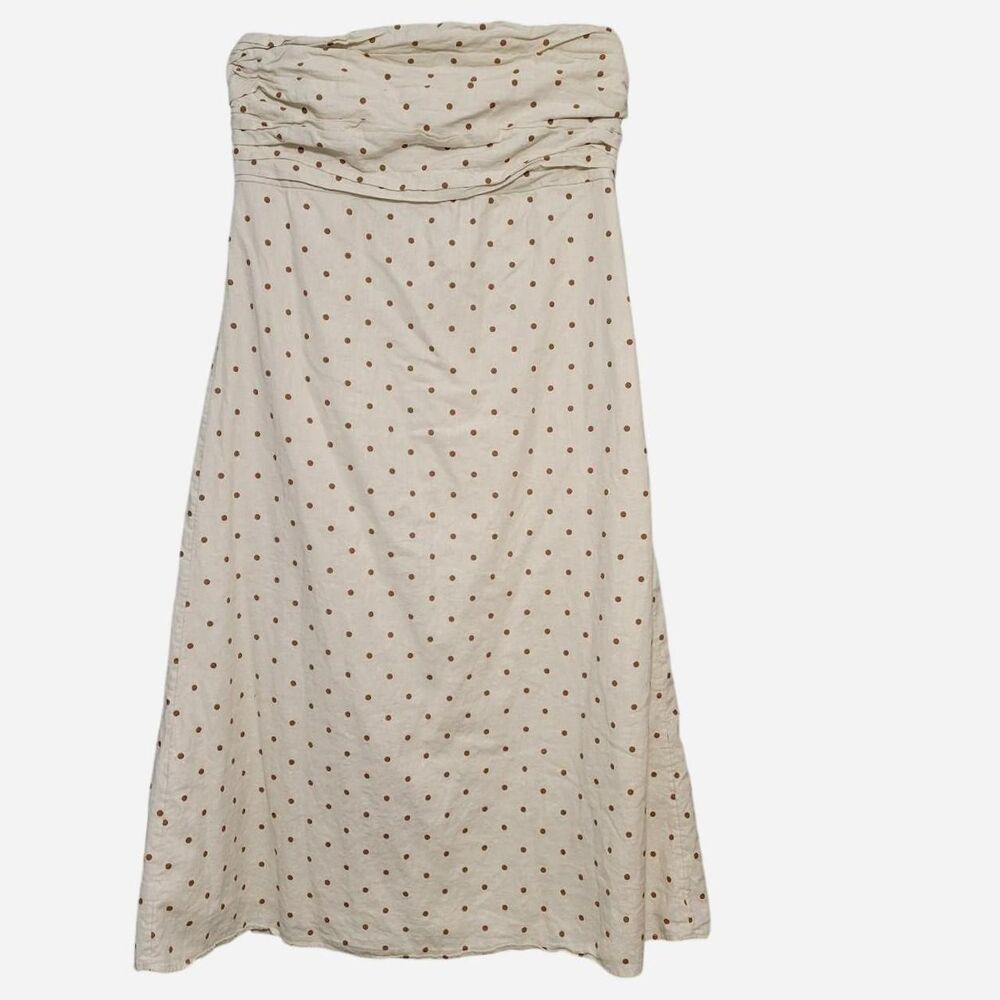 Abercrombie & Fitch Women's XL petite Brown Cream Polka Dot Midi Dress Strapless